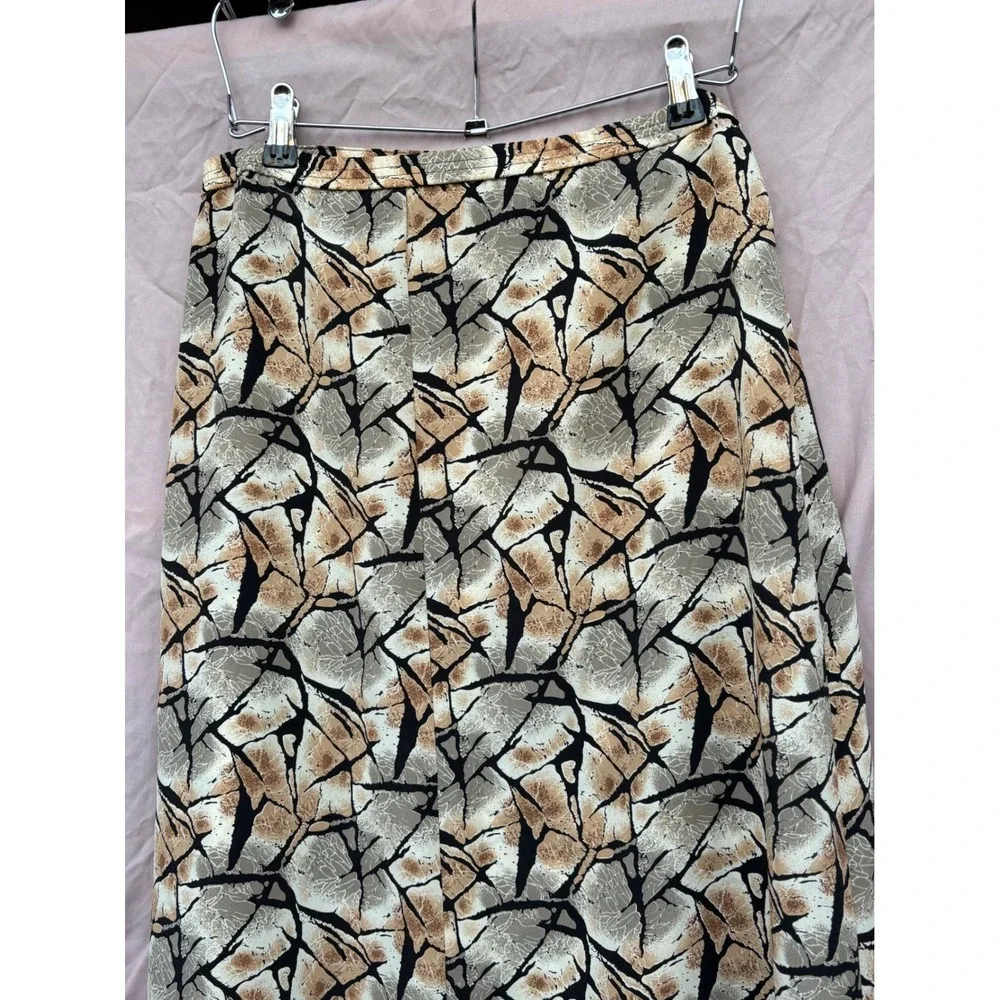 Voir Abstract Crackle Print Midi Skirt Tan Beige Black Side Zip Women's Size M - Picture 9 of 13